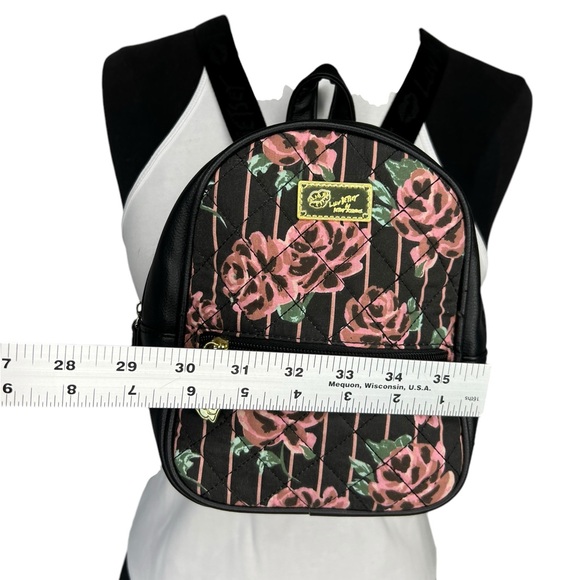Luv Betsey Johnson Sadie Mini Sequin Black Rose Quilted Backpack - Picture 10 of 10